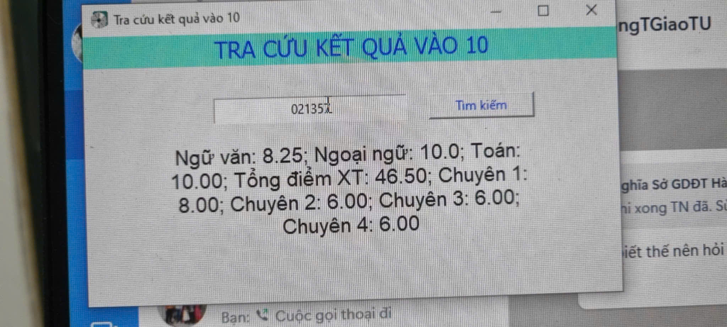 Bảng điểm của Tuấn